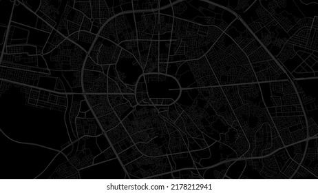 Dark black Medina City area vector background map, streets and water cartography illustration. Widescreen proportion, digital flat design streetmap. svg