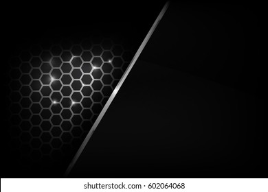 Dark and black with metal honeycomb pattern overlaps and layered vector illustration eps 10