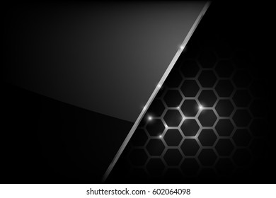 Dark and black with metal honeycomb pattern overlaps and layered vector illustration eps 10