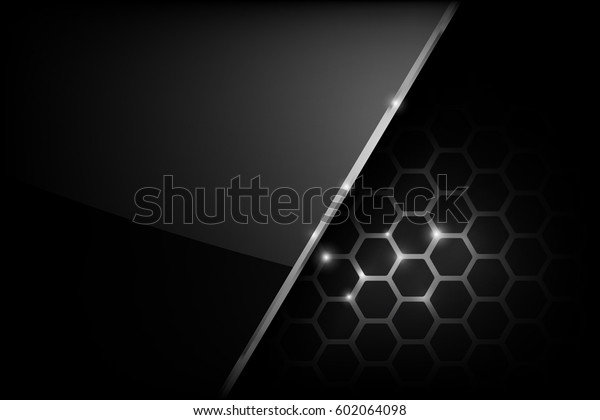 Dark and black with metal honeycomb\
pattern overlaps and layered vector illustration eps\
10