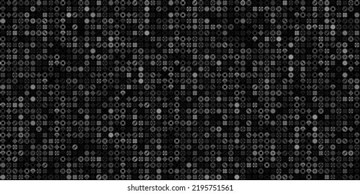 Dark black Monochrome geometric grid Pixel Art style background Modern black and white abstract mosaic texture