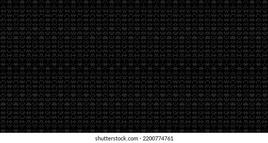 Dark black Monochrome geometric grid Pixel Art style background Modern black and white abstract mosaic texture