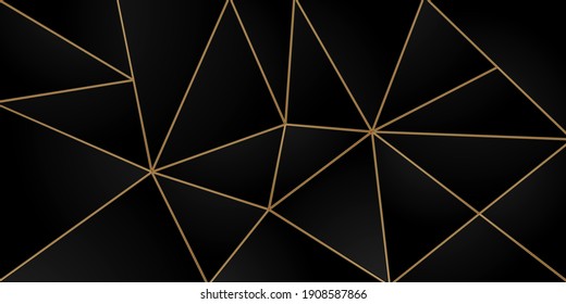 Dark black mosaic background with golden lines Modern dark luxury style vector texture