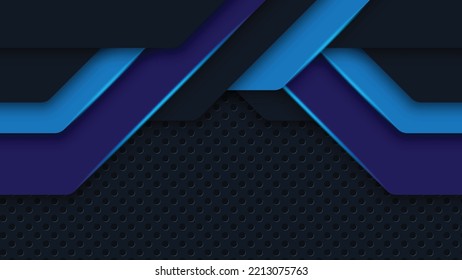 Dark black and navy blue background with modern abstract shape.