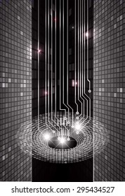dark black neon grow light Abstract Technology background for computer graphic website internet and business. circuit. illustration. infographics. ray. bright. pixel. Spark