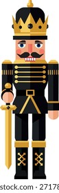 Dark Black Nutcracker Soldier Holding Candy Cane Elegant Christmas Vector
