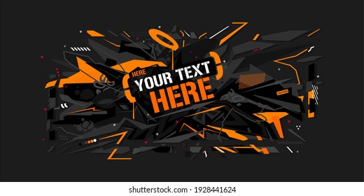 Dark Black And Orange Neon Abstract Geometric Graffiti Style Banner, Art Vector Illustration