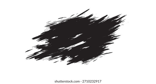 Dunkelschwarze Farbe oder Tintenstich, raue Textur, unregelmäßige gestörte Kanten, chaotischer Schmutzspritzer-Effekt, abstraktes farbiges Grafikelement.