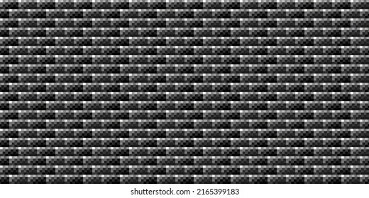 Dark black pixel mosaic abstract seamless geometric grid background texture