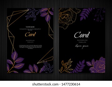 Dark Black Purple Floral Wedding Card Invitation Template