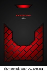 Dark black and red tech brick design. Vector steel metal background