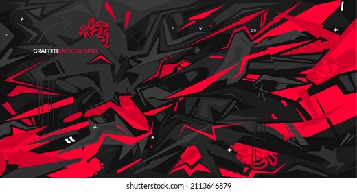 Dark Black And Red And White Abstract Flat Urban Street Art Graffiti Style Vector Illustration Template Background