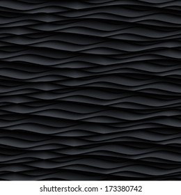 Dark black seamless texture. Wavy background. Interior wall decoration. 3D Vector interior wall panel pattern. Modern wavy black design wall. 