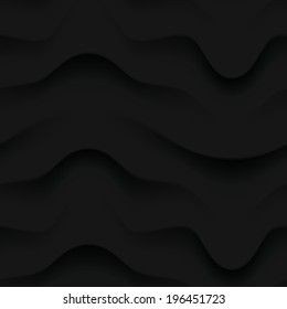 Dark black seamless texture. Wavy background. Interior wall decoration. 3D Vector interior wall panel pattern. Modern wavy black design wall.