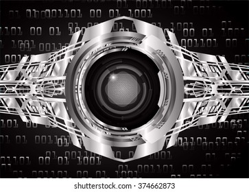 Dark black silver Light Abstract Technology background for computer graphic website internet and business. circuit. vector illustration. infographics. motion move blur.neon. pixel. eye scan virus