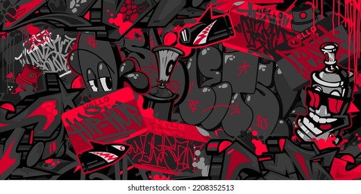 Dark Black Trendy Abstract Urban Street Art Graffiti Style Vector Illustration Background Template