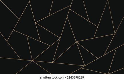 Dark Black Triangular Pattern. Golden Lines Background. Mosaic Gold And Black Texture. Luxury Style. Vector Illustration.