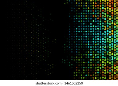 Dark Black vector backdrop with dots. Blurred bubbles on abstract background with colorful gradient. Design for posters, banners.