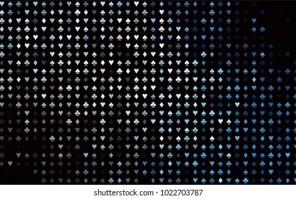 Dark Black vector background with cards signs. Glitter abstract sketch with isolated symbols of playing cards. Smart design for your business advert of casinos.