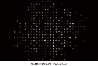Dark Black vector background with cards signs. Colorful gradient with signs of hearts, spades, clubs, diamonds. Design for ad, poster, banner of gambling websites.