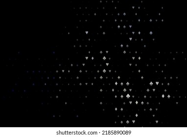 Dark black vector background with cards signs. Glitter abstract sketch with isolated symbols of playing cards. Design for ad, poster, banner of gambling websites.