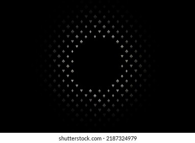 Dark black vector background with cards signs. Shining illustration with hearts, spades, clubs, diamonds. Pattern for leaflets of poker games, events.