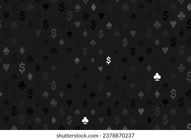 Dark black vector background with cards signs. Colorful gradient with signs of hearts, spades, clubs, diamonds. Pattern for leaflets of poker games, events.