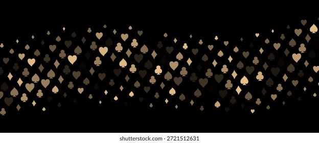 Fundo de vetor preto escuro com sinais de cartas. Glitter esboço abstrato com símbolos isolados de cartas de jogar. Design inteligente para o seu anúncio de negócios de cassinos.
