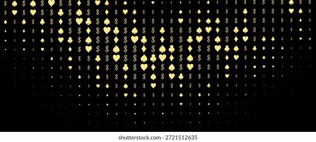Fundo de vetor preto escuro com sinais de cartas. Glitter esboço abstrato com símbolos isolados de cartas de jogar. Design inteligente para o seu anúncio de negócios de cassinos.