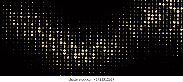 Fundo de vetor preto escuro com sinais de cartas. Glitter esboço abstrato com símbolos isolados de cartas de jogar. Design inteligente para o seu anúncio de negócios de cassinos.