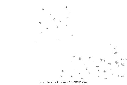 Dark Black vector background with Euro, Dollar, Yen. Colored symbols of all currency on white background. Template for ads of markets, loans.