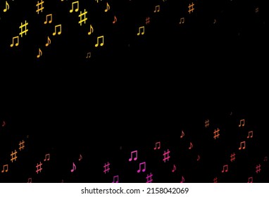 Dark Black vector background with music symbols. Shining illustration of colorful gradient music notes. Pattern for school ad, booklets.