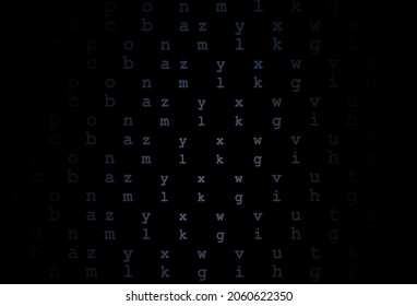 Dunkel schwarzer Vektorhintergrund mit Zeichen des Alphabets. Unscharfes Design im einfachen Stil mit Zeichen des Alphabets. Das Muster kann für die Schule, Grammatikwebseiten verwendet werden.