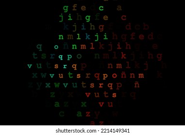 Dark black vector background with signs of alphabet. Colored alphabet signs with gradient on white background. The pattern can be used for school, grammar websites.