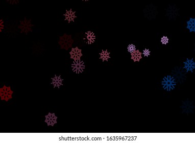 Dark Black vector cover with beautiful snowflakes. Snow on blurred abstract background with gradient. New year design for your ad, poster, banner.