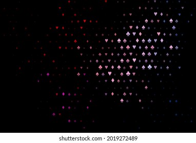 Dark black vector cover with symbols of gamble. Colored illustration with hearts, spades, clubs, diamonds. Pattern for booklets, leaflets of gambling houses.