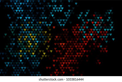 Dark Black vector greeting Card Happy Valentine's Day. Pattern with isolated hearts on the white background. Colored illustration for your banner, website, advert.