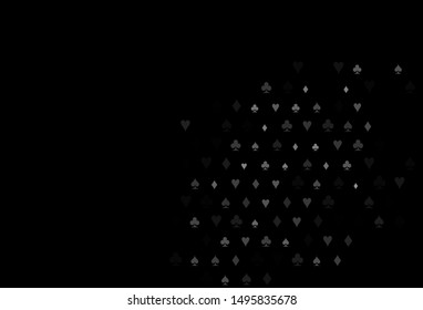 Dark Black vector layout with elements of cards. Glitter abstract sketch with isolated symbols of playing cards. Pattern for ads of parties, events in Vegas.
