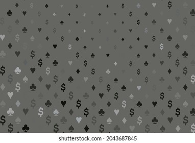 Dark black vector layout with elements of cards. Blurred decorative design of hearts, spades, clubs, diamonds. Pattern for booklets, leaflets of gambling houses.