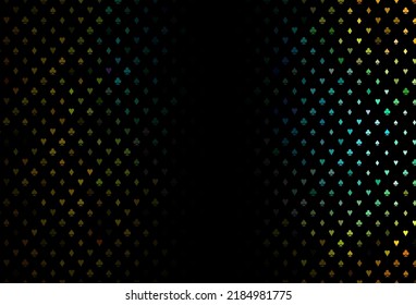 Dark black vector layout with elements of cards. Illustration with set of hearts, spades, clubs, diamonds. Pattern for booklets, leaflets of gambling houses.