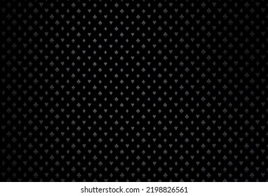 Dark black vector layout with elements of cards. Blurred decorative design of hearts, spades, clubs, diamonds. Template for business cards of casinos.