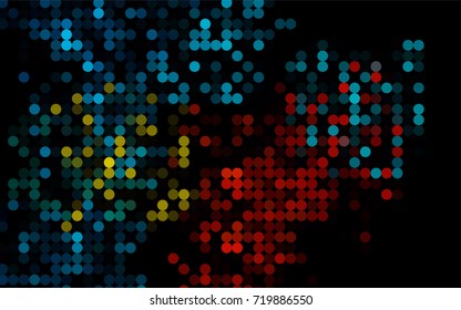 Dark Black vector pattern with colored spheres. Geometric sample of repeating circles on white background in halftone style.