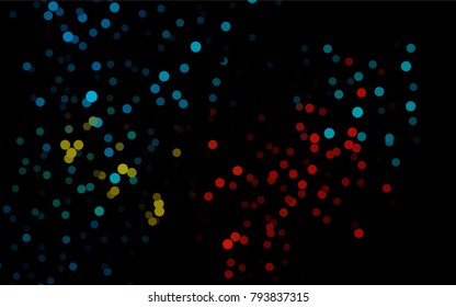 Dark Black vector pattern with colored spheres. Geometric sample of repeating circles on white background in halftone style.