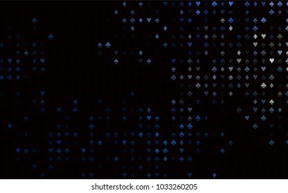 Dark Black vector pattern with symbol of cards. Shining illustration with hearts, spades, clubs, diamonds. Smart design for your business advert of casinos.