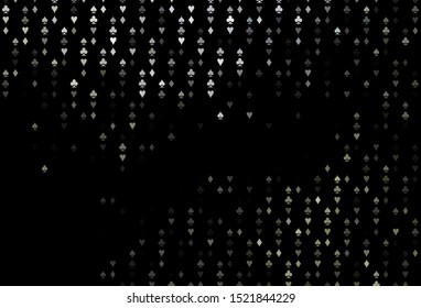 Dark Black vector pattern with symbol of cards. Shining illustration with hearts, spades, clubs, diamonds. Template for business cards of casinos.