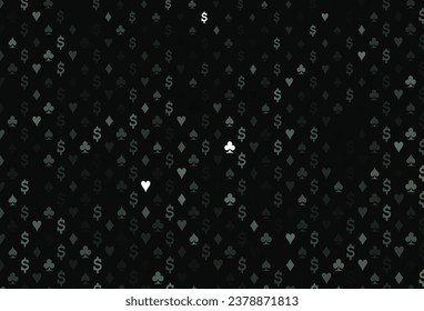 Dark black vector pattern with symbol of cards. Colorful gradient with signs of hearts, spades, clubs, diamonds. Template for business cards of casinos.