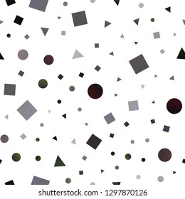 Dark Black vector seamless background with triangles, circles, cubes. Illustration with set of colorful circles, triangles, squares. Pattern for design of window blinds, curtains.