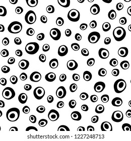 Dark Black vector seamless layout with circle spots. Abstract illustration with colored bubbles in nature style. Pattern for design of window blinds, curtains.