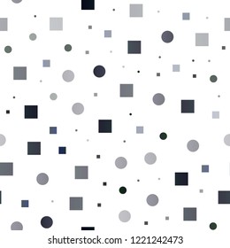 Dark Black vector seamless template with spots, rectangles. Decorative design in abstract style with circles, rectangles. Pattern for design of fabric, wallpapers.