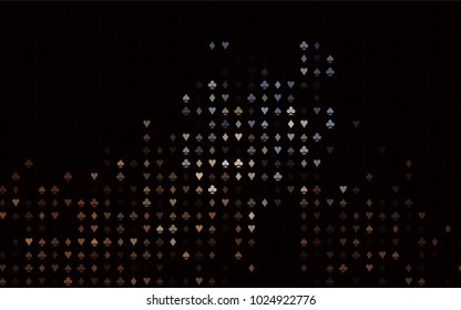 Dark Black vector template with poker symbols. Glitter abstract sketch with isolated symbols of playing cards. Design for ad, poster, banner of gambling websites.